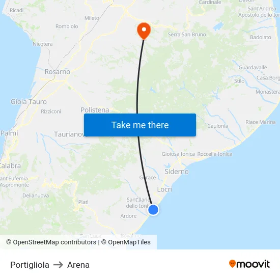 Portigliola to Arena map