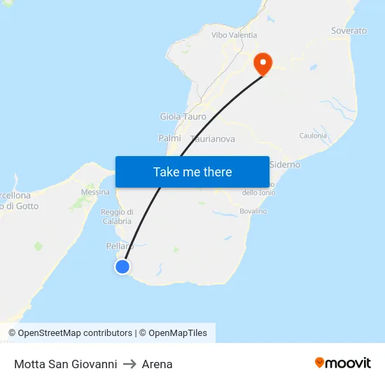 Motta San Giovanni to Arena map