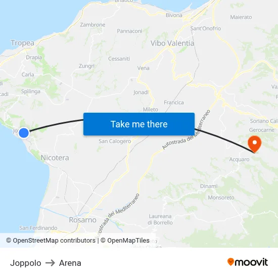 Joppolo to Arena map