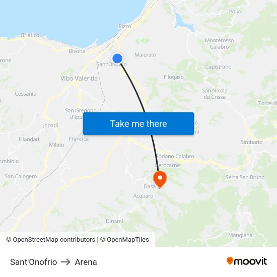Sant'Onofrio to Arena map