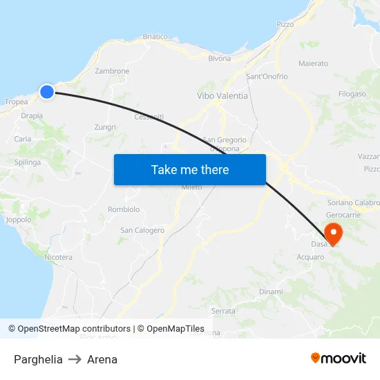 Parghelia to Arena map