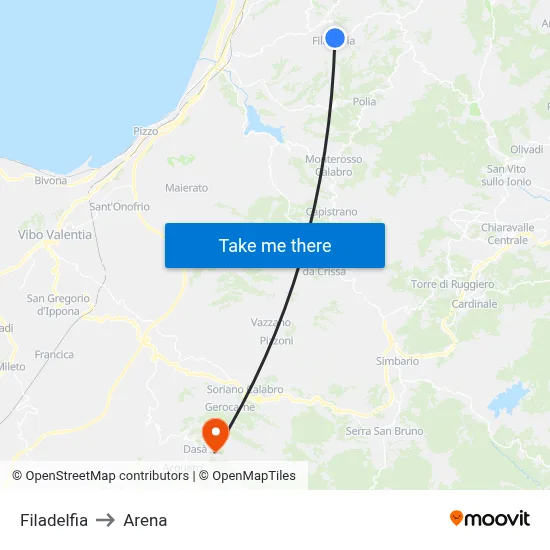 Filadelfia to Arena map