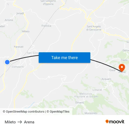 Mileto to Arena map