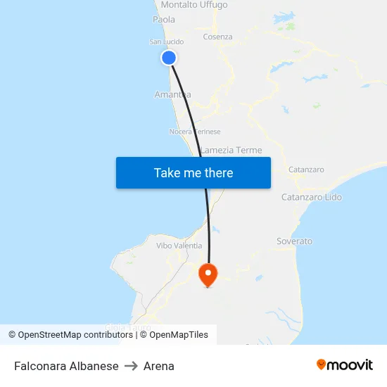 Falconara Albanese to Arena map