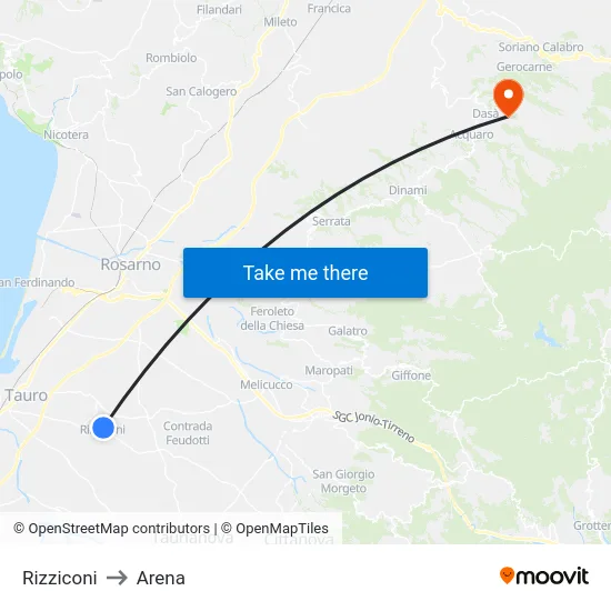Rizziconi to Arena map