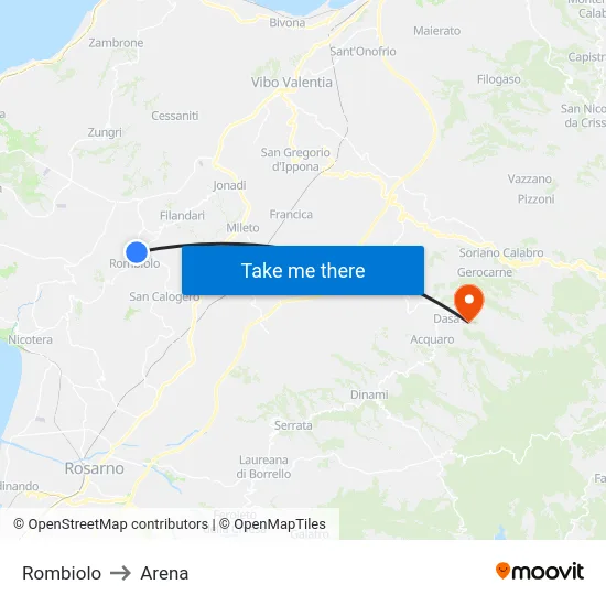 Rombiolo to Arena map