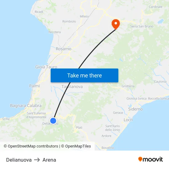Delianuova to Arena map