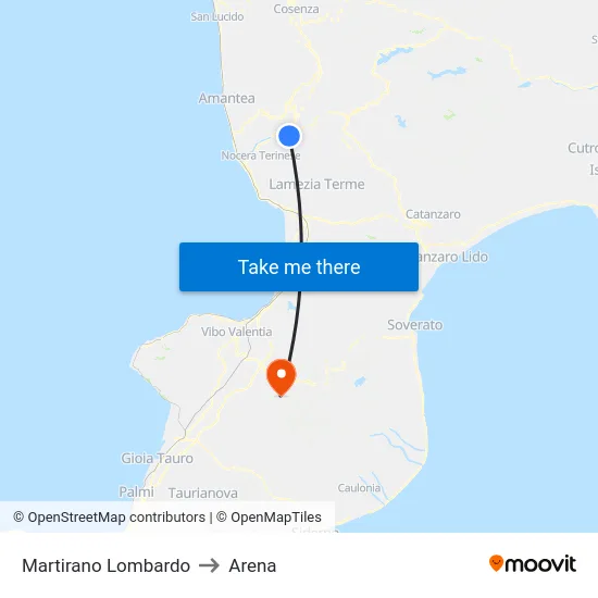 Martirano Lombardo to Arena map