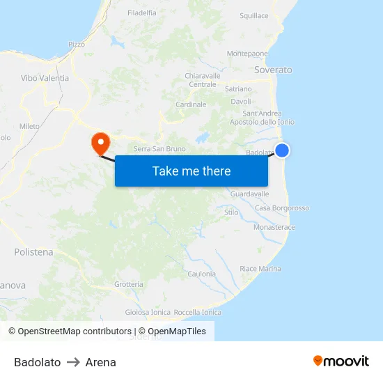 Badolato to Arena map