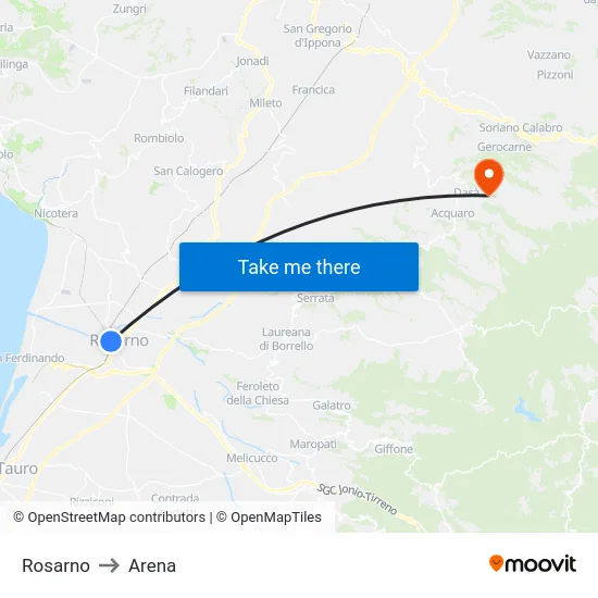 Rosarno to Arena map