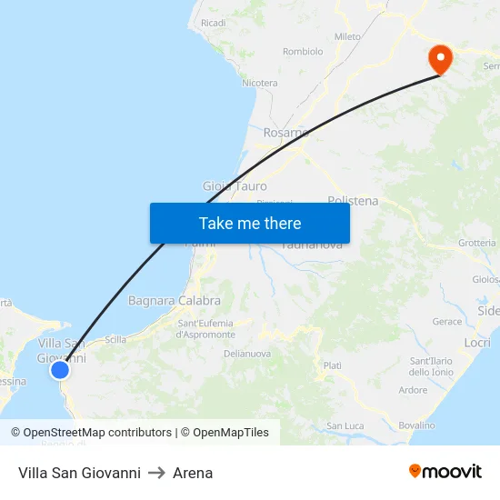Villa San Giovanni to Arena map