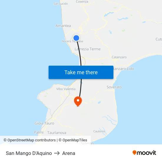 San Mango D'Aquino to Arena map