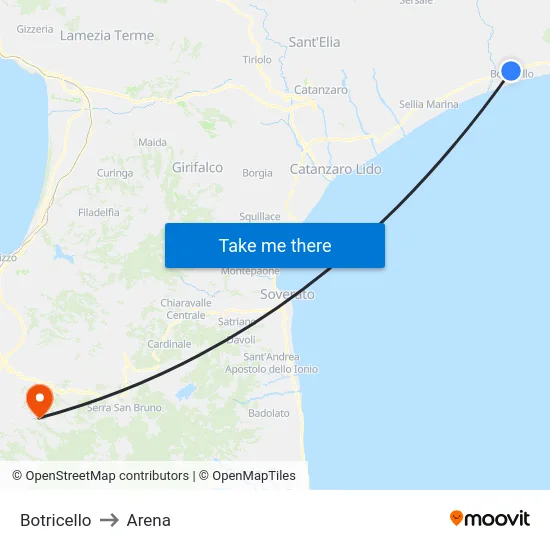 Botricello to Arena map