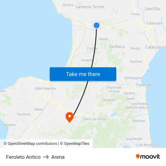 Feroleto Antico to Arena map