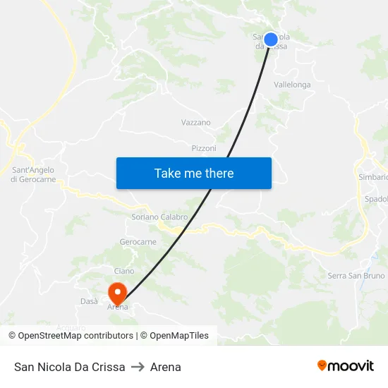 San Nicola Da Crissa to Arena map
