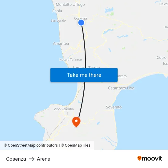 Cosenza to Arena map