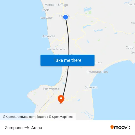 Zumpano to Arena map