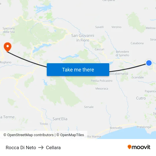 Rocca Di Neto to Cellara map