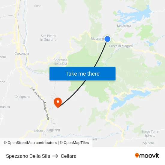Spezzano Della Sila to Cellara map