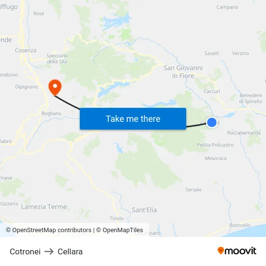 Cotronei to Cellara map