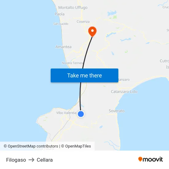 Filogaso to Cellara map