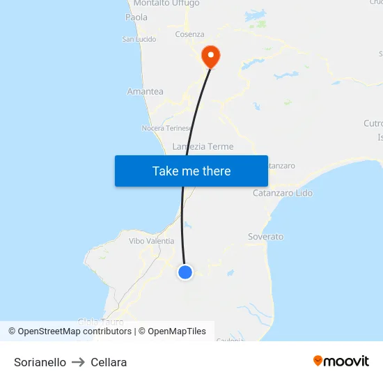 Sorianello to Cellara map