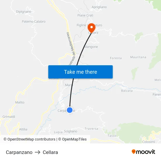 Carpanzano to Cellara map
