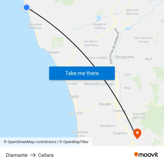 Diamante to Cellara map
