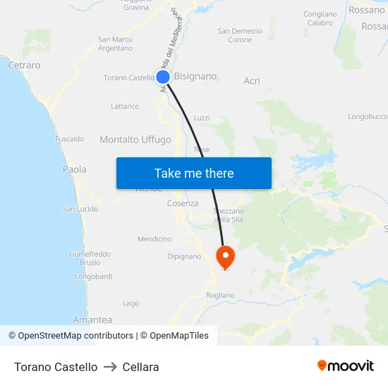 Torano Castello to Cellara map