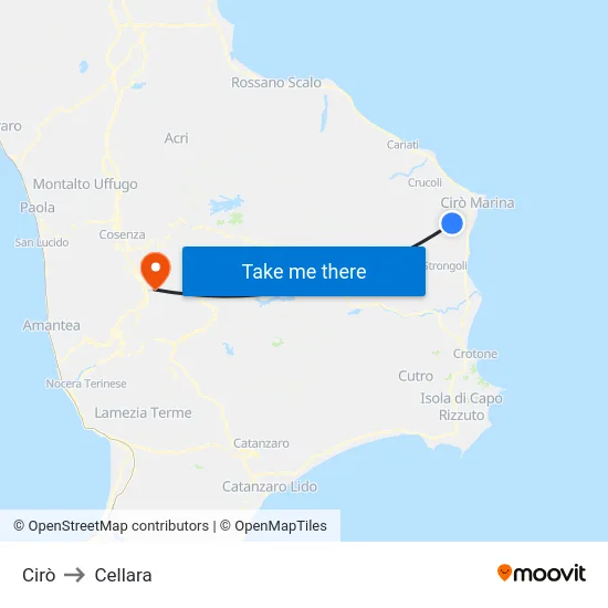 Cirò to Cellara map