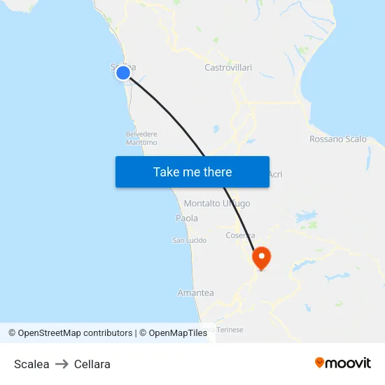 Scalea to Cellara map