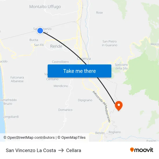 San Vincenzo La Costa to Cellara map