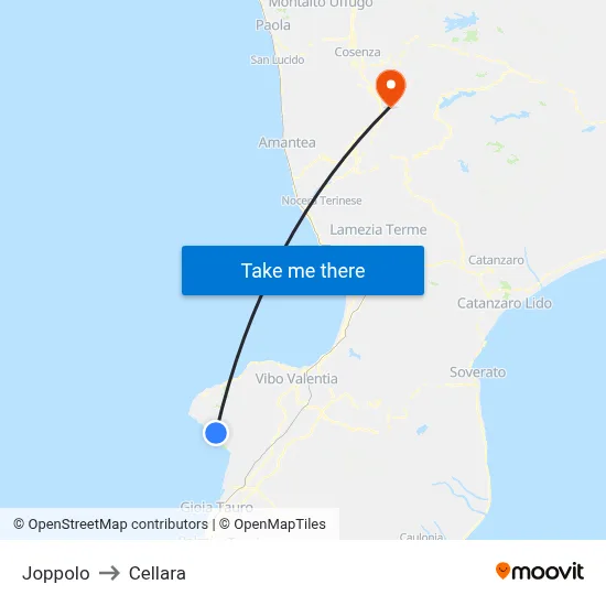 Joppolo to Cellara map