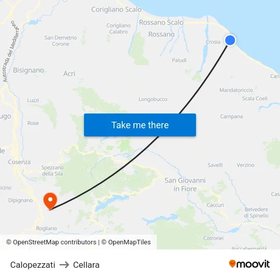 Calopezzati to Cellara map