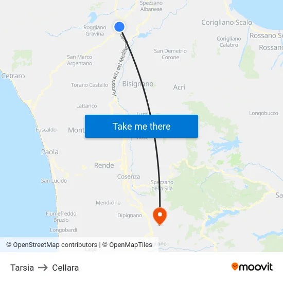 Tarsia to Cellara map