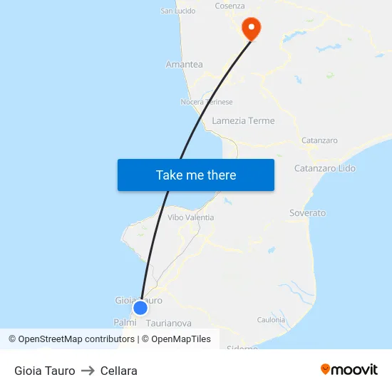 Gioia Tauro to Cellara map