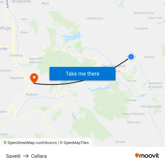 Savelli to Cellara map