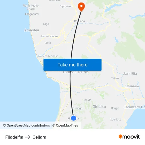 Filadelfia to Cellara map