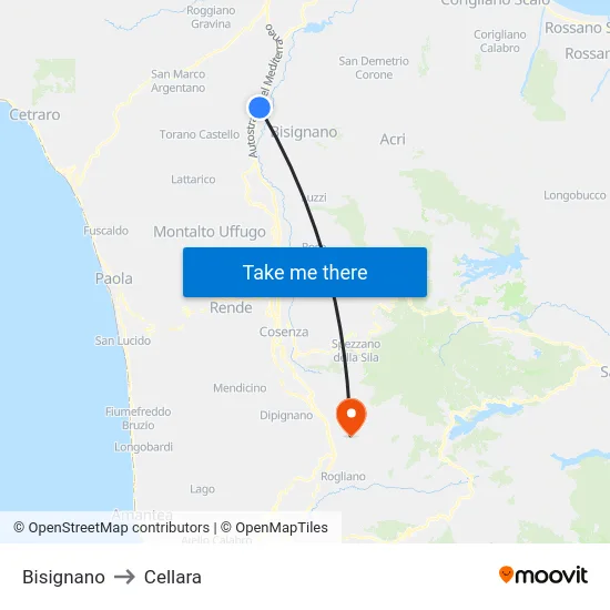 Bisignano to Cellara map