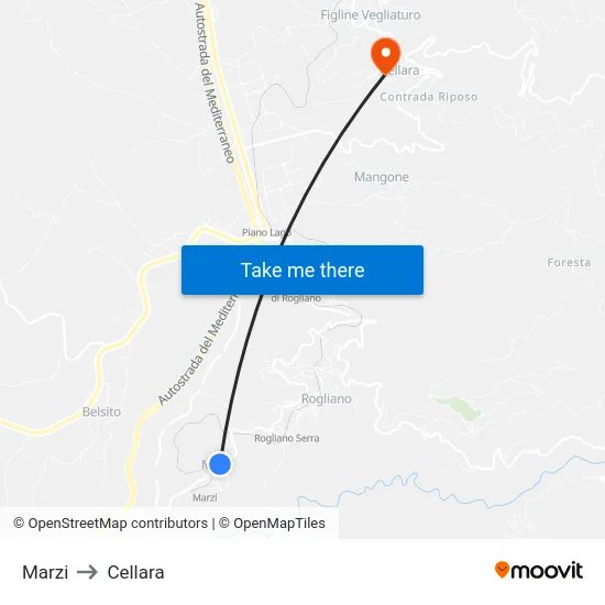 Marzi to Cellara map