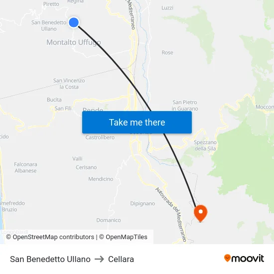 San Benedetto Ullano to Cellara map