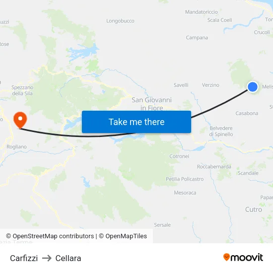 Carfizzi to Cellara map