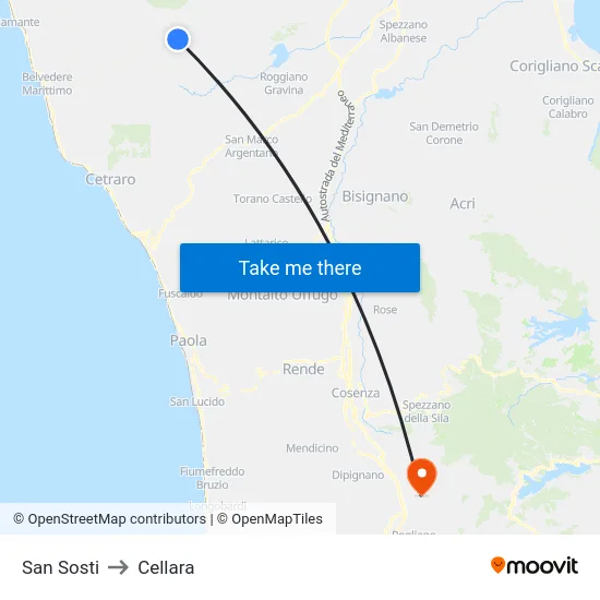 San Sosti to Cellara map
