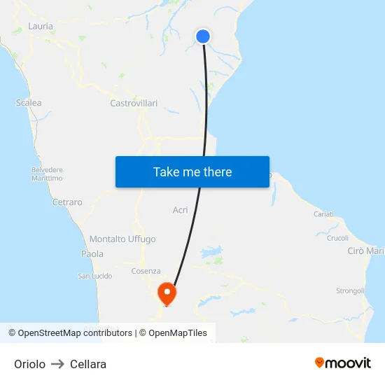 Oriolo to Cellara map