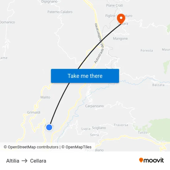 Altilia to Cellara map
