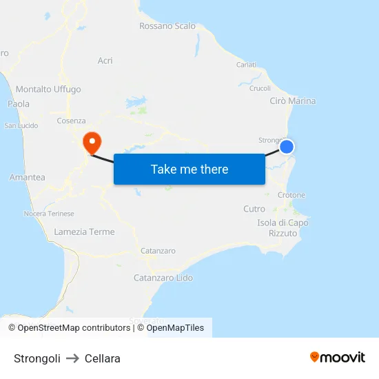 Strongoli to Cellara map