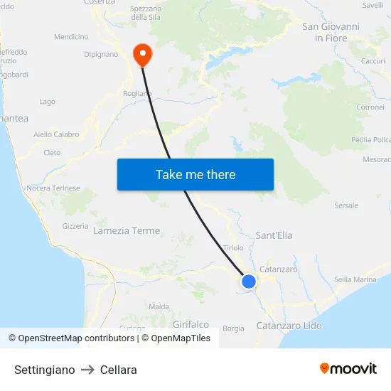 Settingiano to Cellara map