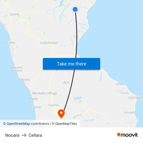 Nocara to Cellara map