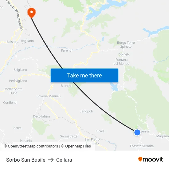 Sorbo San Basile to Cellara map
