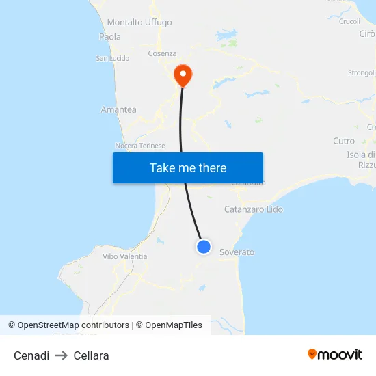 Cenadi to Cellara map